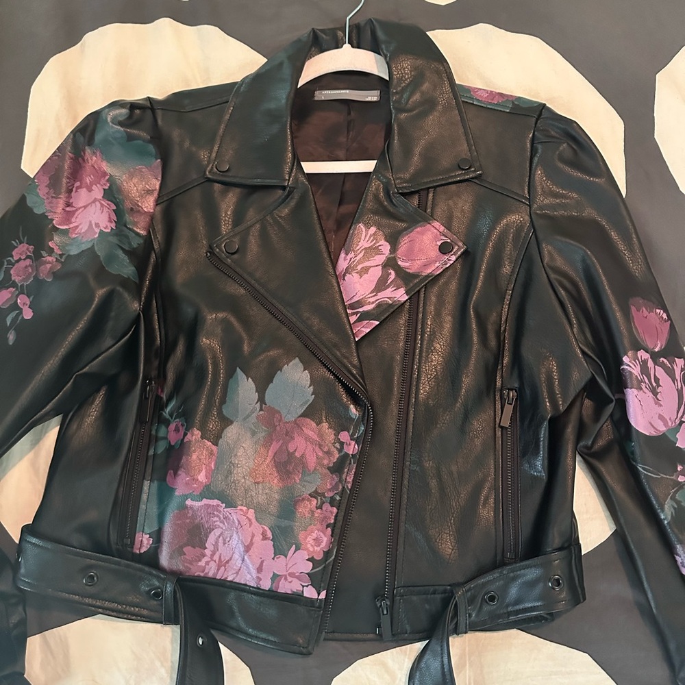 Anthropologie Floral Black Vegan Jacket